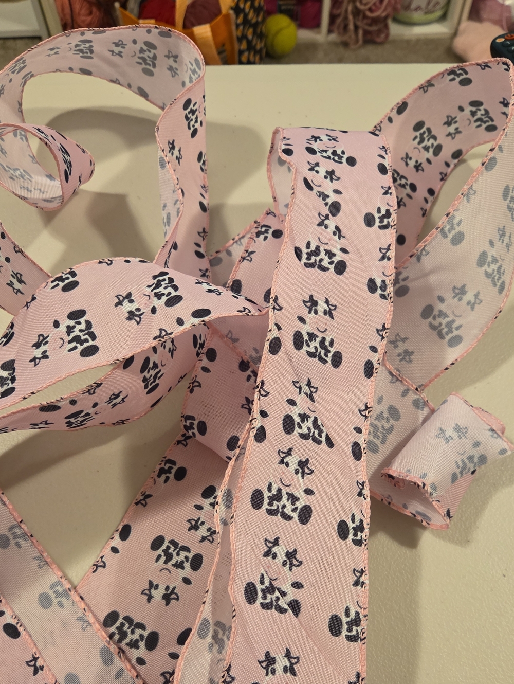 Suprise Adorable Cow Pink Wired Ribbon 120in